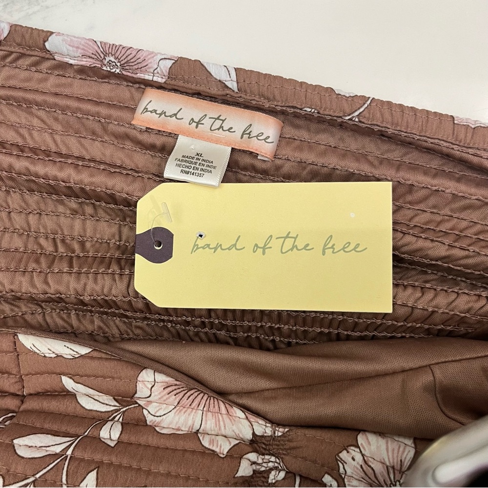 NWT Band Of The Free Brown BOG Floral Pockets Women’s Midi Milkmaid Sun Dress - Picture 2 of 12